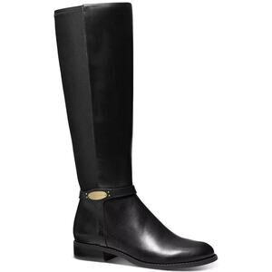 Michael Kors Women's Finley Leather and Logo Riding Boot Black Size 8.5